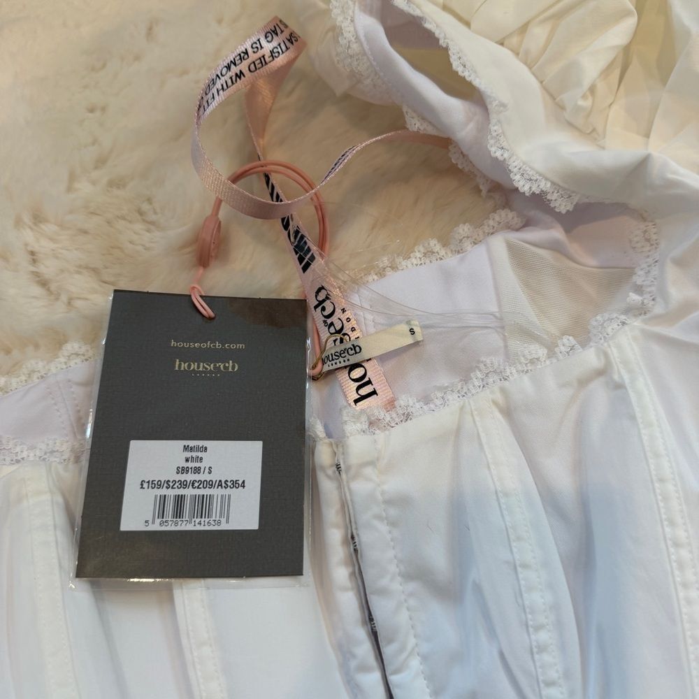 House of CB Puff Sleeve Cotton Corset Mini Dress S - White - Picture 6 of 6